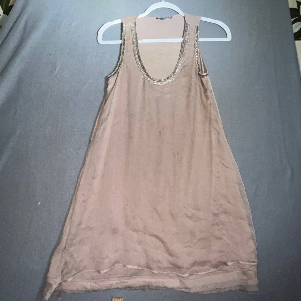 Gracia S Rose Gold Beaded Neckline Shift Dress Boho Glam Chic Party Cocktail‎